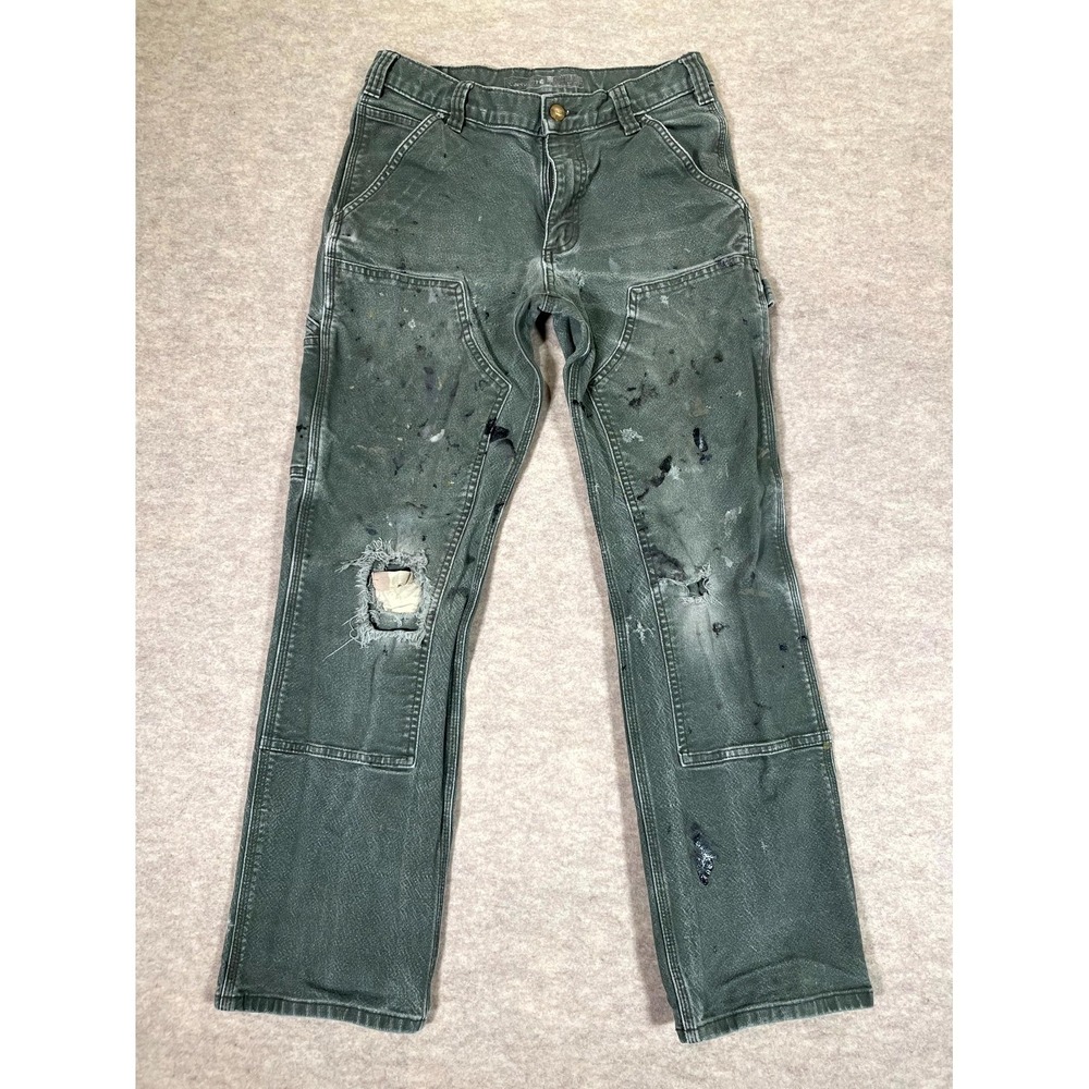 Carhartt Relaxed Fit Carpenter Pants Mens 30x30 Gray Straight Leg Distressed - Picture 1 of 16